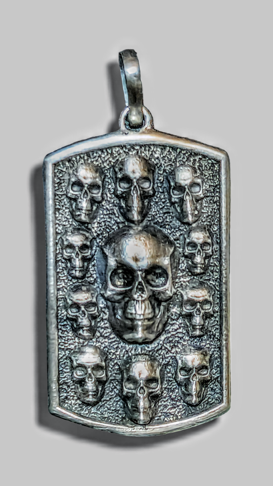 Sterling silver handmade dog tag with skulls