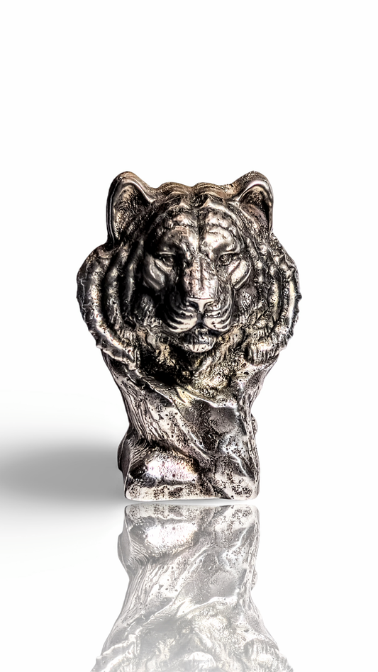 2 inch tall tiger bust in sterling silver