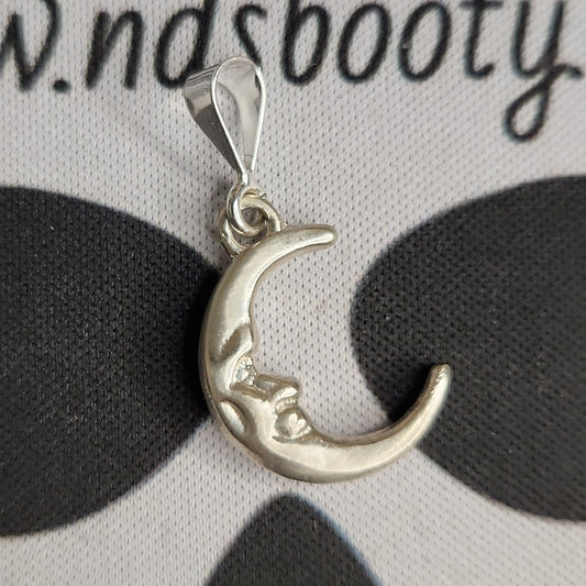 .925 Moon Face Charm, Double-sided - Handcrafted