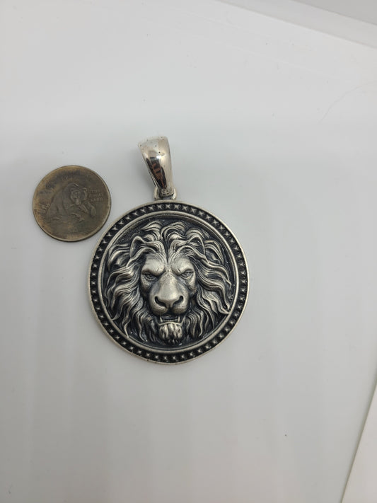 .925 Sterling Silver Large Fierce Lion pendant -  Hand Crafted