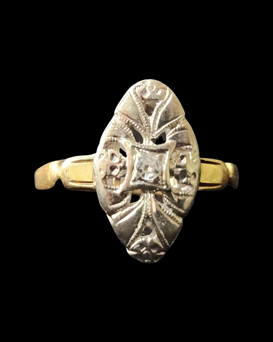 14k Vintage Ring, White & Yellow Gold